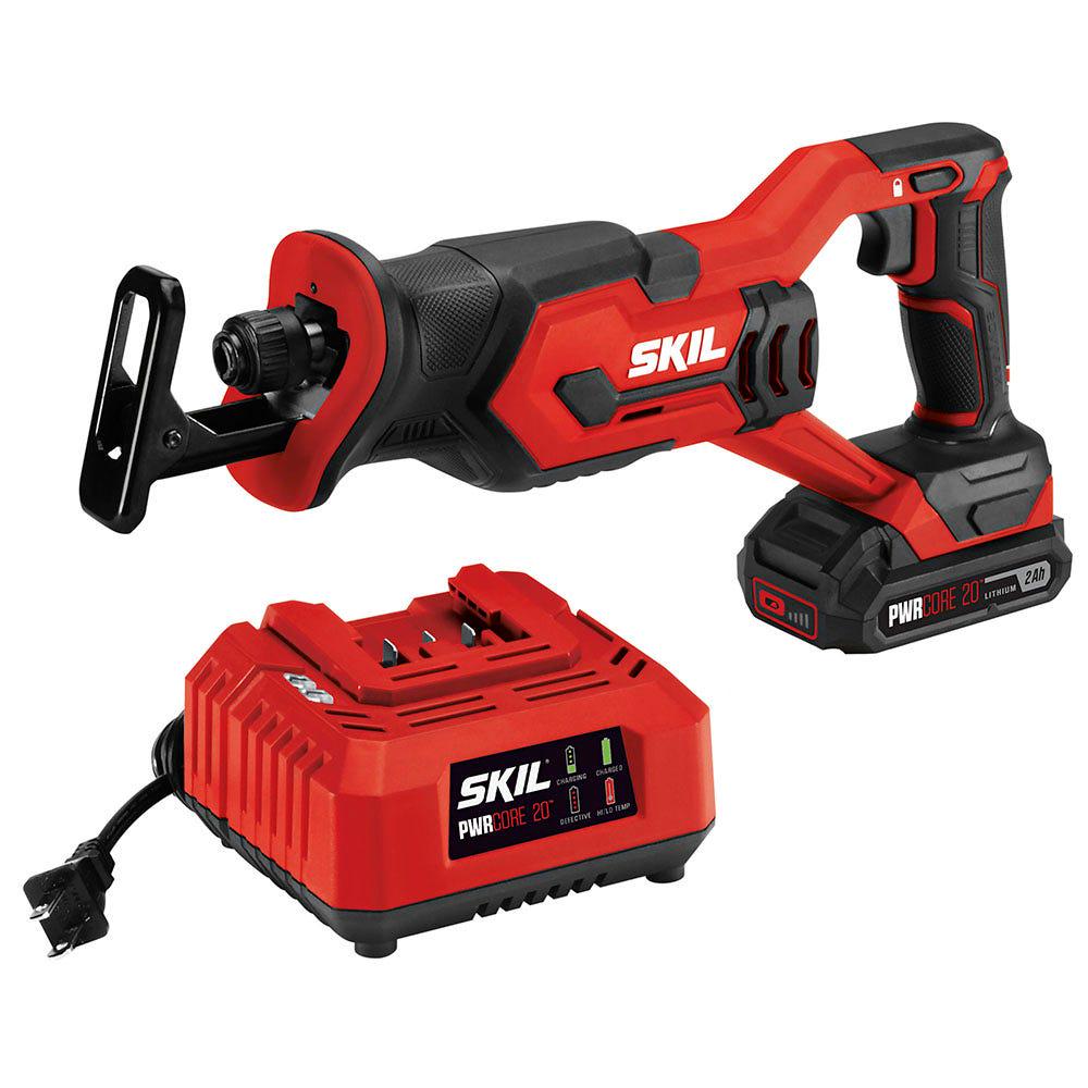 SKIL PWR CORE 20a c Cordless 20V Reciprocating Saw w/ LED Light， 2.0Ah Lithium Battery and Charger， RS582902