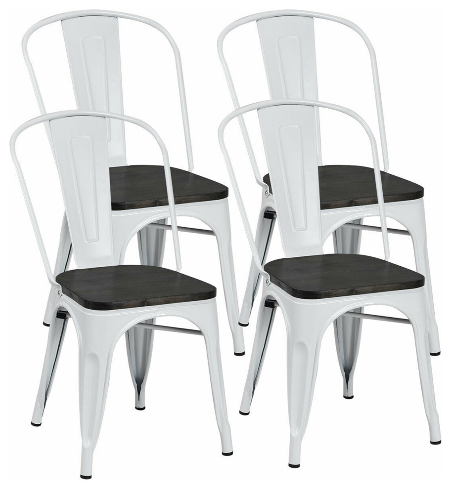 Costway Set of 4 Tolix Style Metal Dining Side Chair Wood Seat Stackable Cafe   Industrial   Dining Chairs   by Costway INC.  Houzz