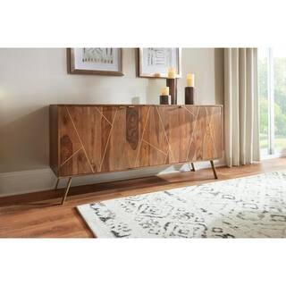 Home Decorators Collection Dark Natural Finish Buffet Table with Gold Metal Inlay (63 in. W x 29.5 in. H) BT0536X