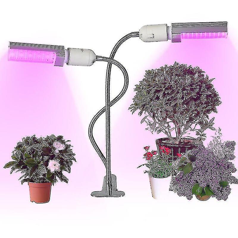 Led Grow Light Grow Lamp Bulb For Indoor Plants， Clip-on Desk Replaceable Bulb Dual Head 360 Flexible Gooseneck