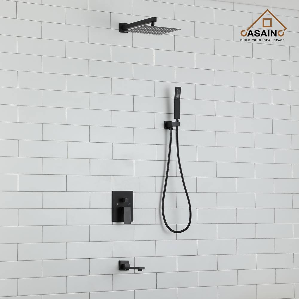 CASAINC 1-Handle 1-Spray Pattern 10 in. Wall Mount Shower Set Shower Head Tub and Shower Faucet Matte Black (Valve Included) DB-W93103H-10