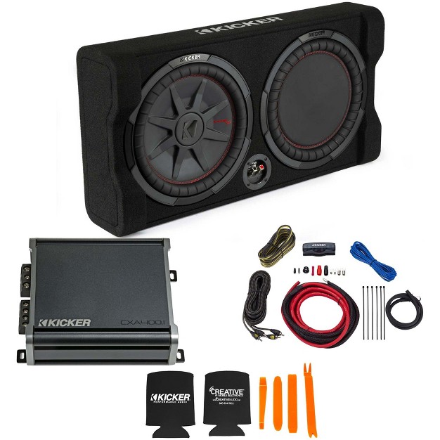 Kicker Comp Rt 12 Inch Thin Down Firing Enclosure Package With 46cxa4001 Amplifier And Wire Kit