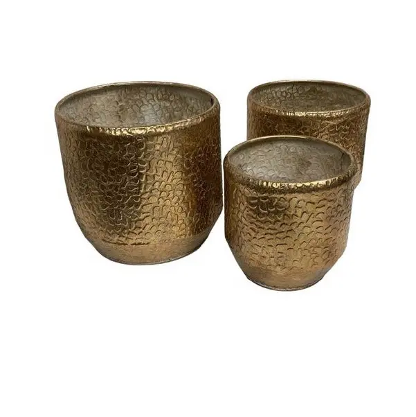 Hammered Design Gold Polished Metal Planter Home Indoor Outdoor Garden Usage Customized Size Metal Planter