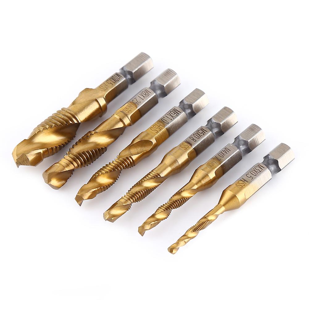 6pcs Metric Thread M3-m10 Titanium Coated Hss Drill And Tap Bits 1/4