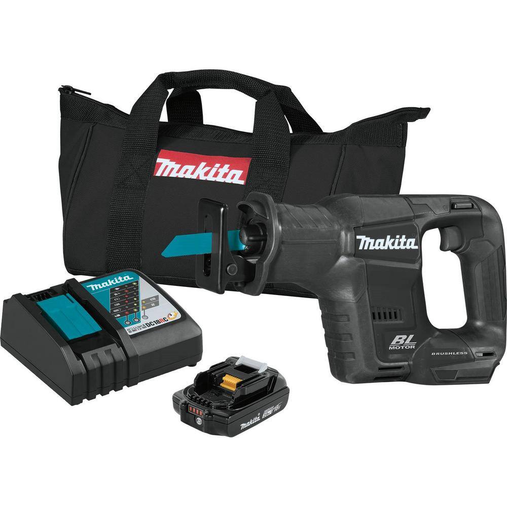 Makita 18V LXT Sub-Compact Lithium-Ion Brushless Recipro Saw Kit (2.0 Ah) with Bonus 6 in. Wood Cutting Saw Blade (5-Pack) XRJ07R1B-723058