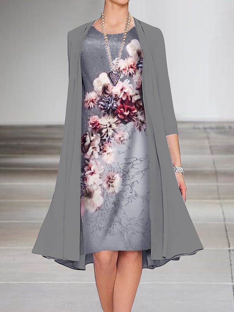 Women's A Line Dress Knee Length Dress Light Brown Light gray Half Sleeve Floral Print Spring Summer Crew Neck Elegant Vintage Classic 2022 S M L XL XXL 3XL