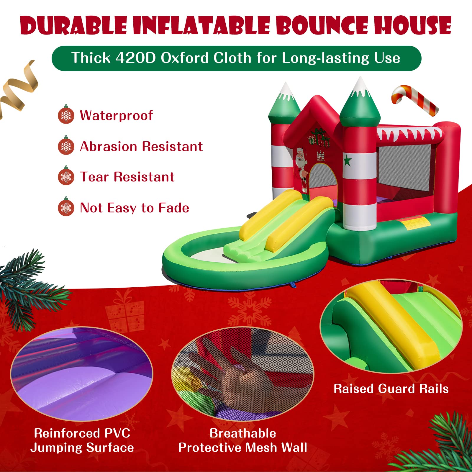 Costzon Inflatable Bounce House, Christmas Bouncy House(550W blower)