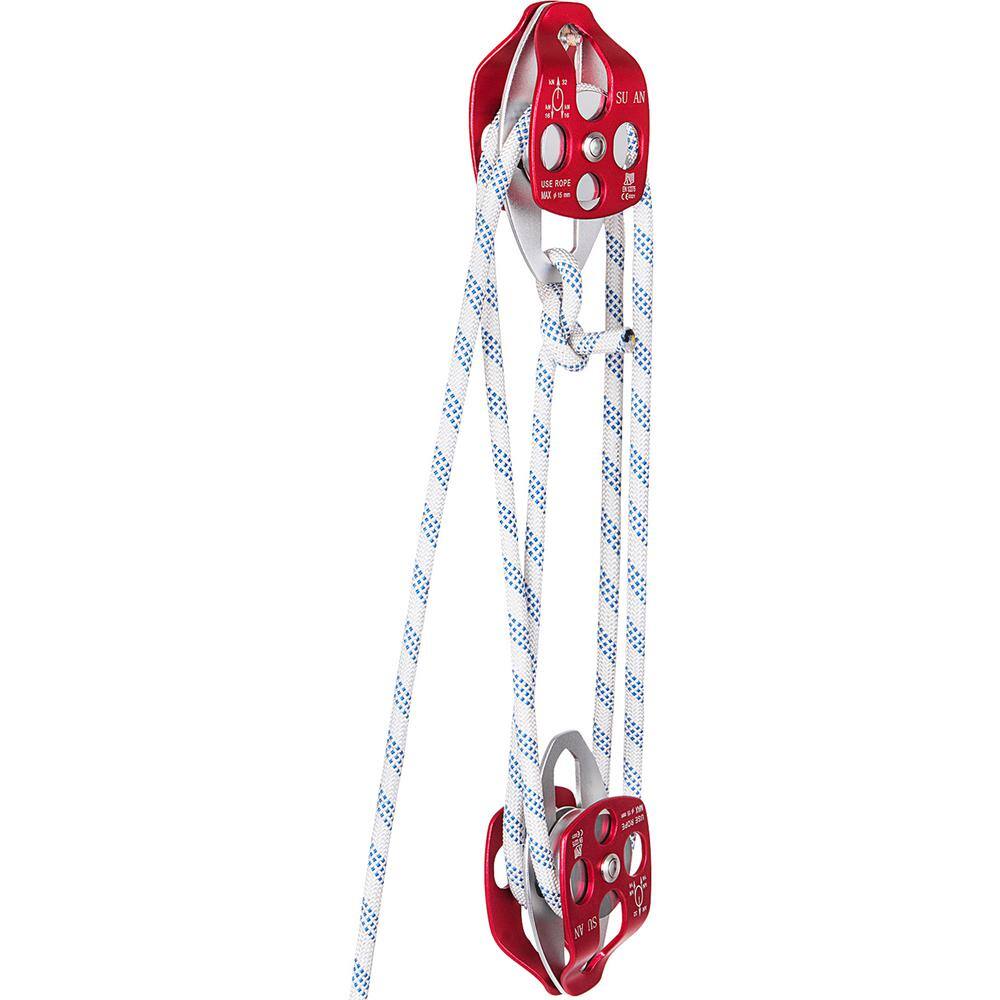 VEVOR 200 ft. L Twin Sheave Block and Tackle 6600 lbs. Capacity Double Pulley Rigging with Braid Rope for Climbing Red SHLSJTZ11MM61MJLSV0