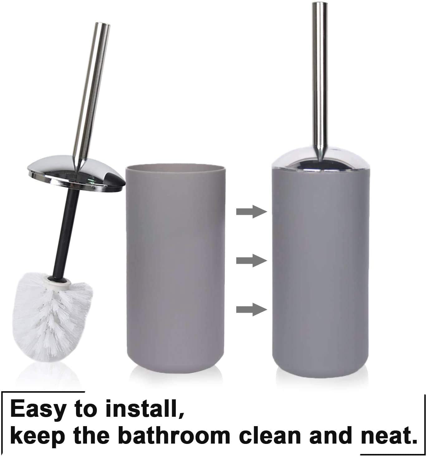 Cerbior 6 Pcs Plastic Bathroom Set Trash Can， Toothbrush Cup 1x Toilet Brush with Holder， Grey