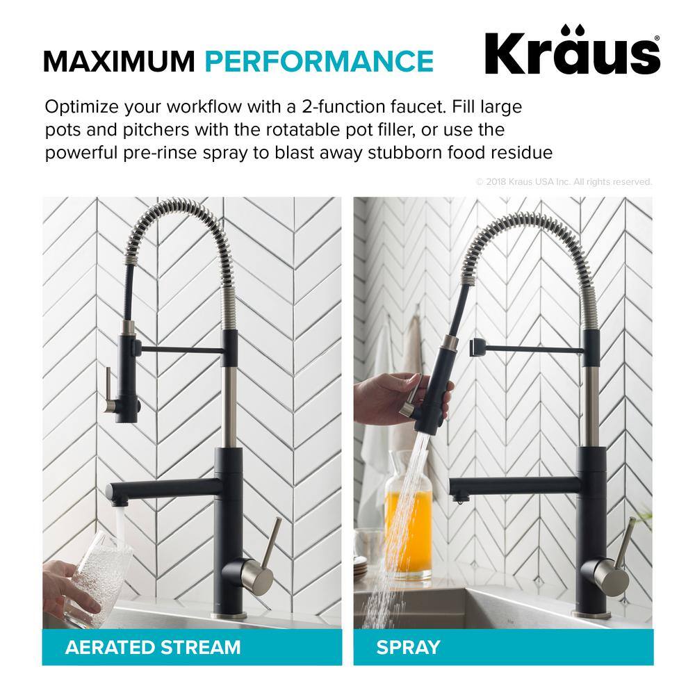 KRAUS Artec Pro Single Handle Pull Down Sprayer Kitchen Faucet with Pot Filler in Spot Free Stainless SteelMatte Black KPF-1603SFSMB