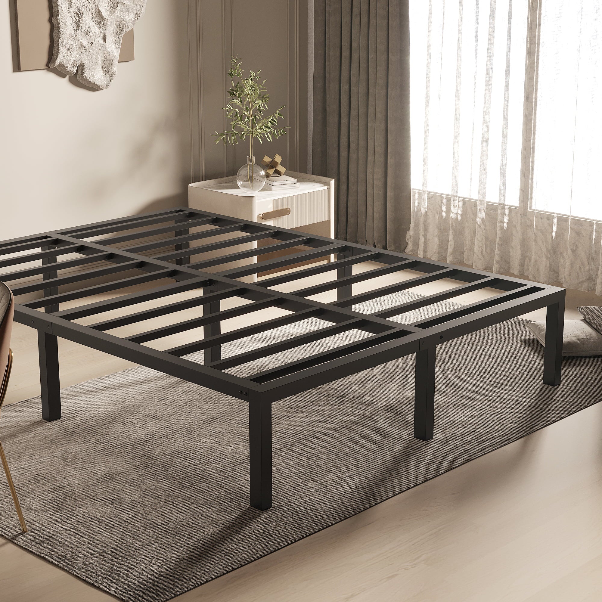 Nazhura Full Size Metal Platform Bed Frame Mattress Foundation Black