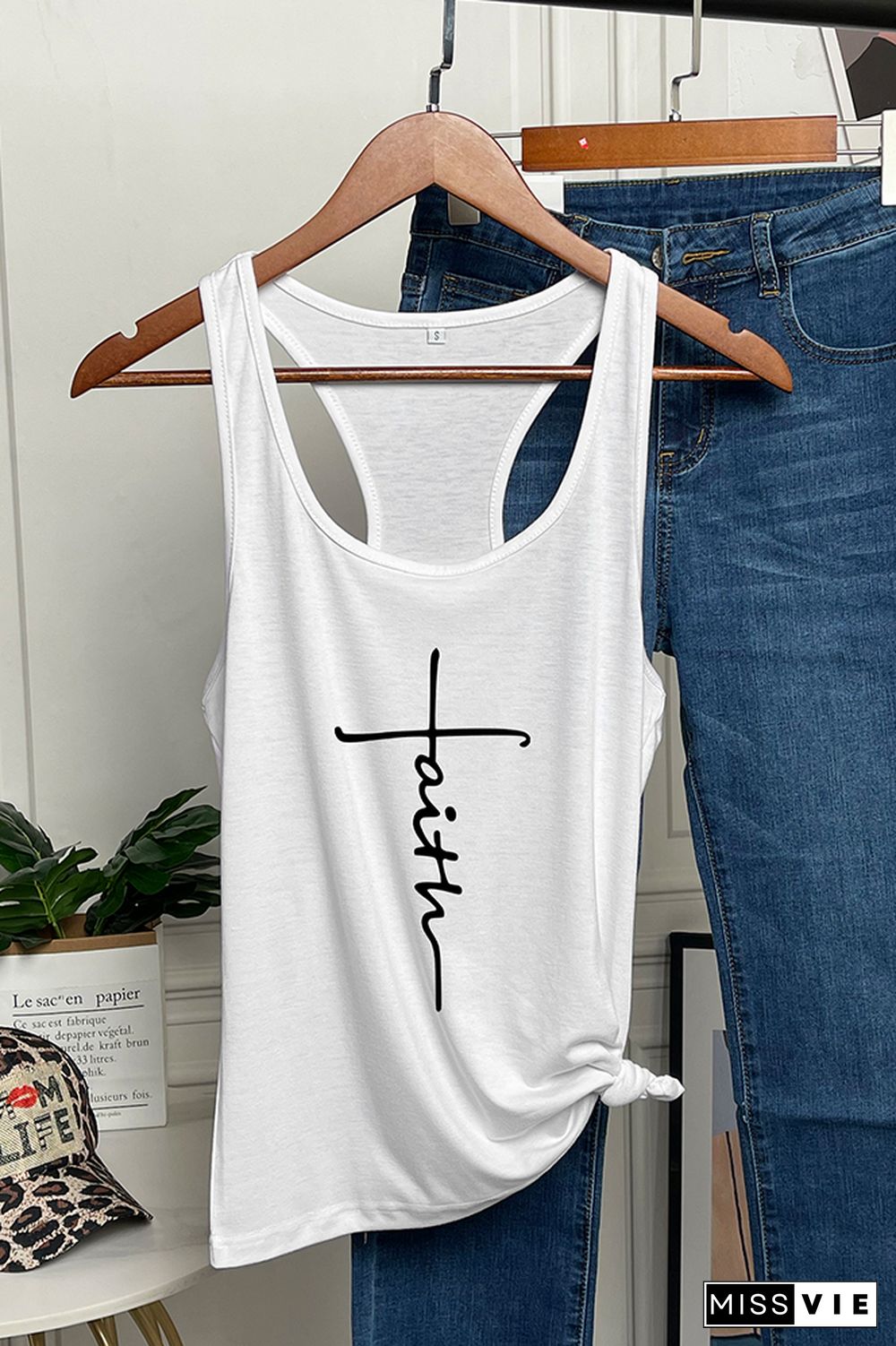 Faith Printed Sleeveless Tank Top Wholesale