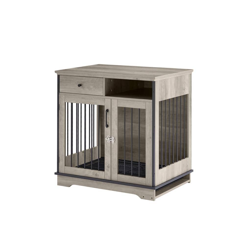 Gray Dog Crates Indoor Pet Crate End Tables Decorative Wooden Kennels with Removable Trays DOGCREATSGRAY