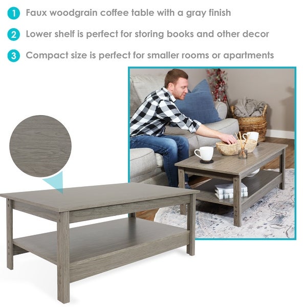 Classic Coffee Table with Lower Shelf - Thunder Gray