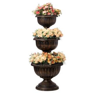 Gardenised Bronze Outdoor Garden Triple Stacked Flower Bowl Urn Tier Planter Decoration QI004403