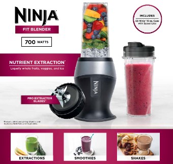 Ninja Fit Personal Single-Serve Blender， Two 16-oz. Cups， QB3000SS