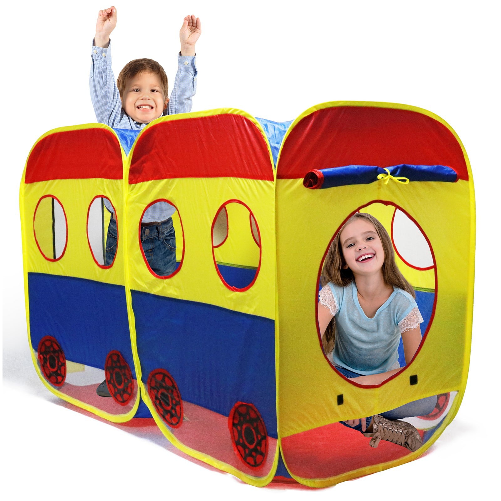 Vokodo Kids Pop Up School Bus Play Tent Magical Playhouse Tunnel Folding Indoor Outdoor Bright Colors Pretend Imagination Creative Learning Toys Great Gift For Preschool Children Boys Girls Toddlers