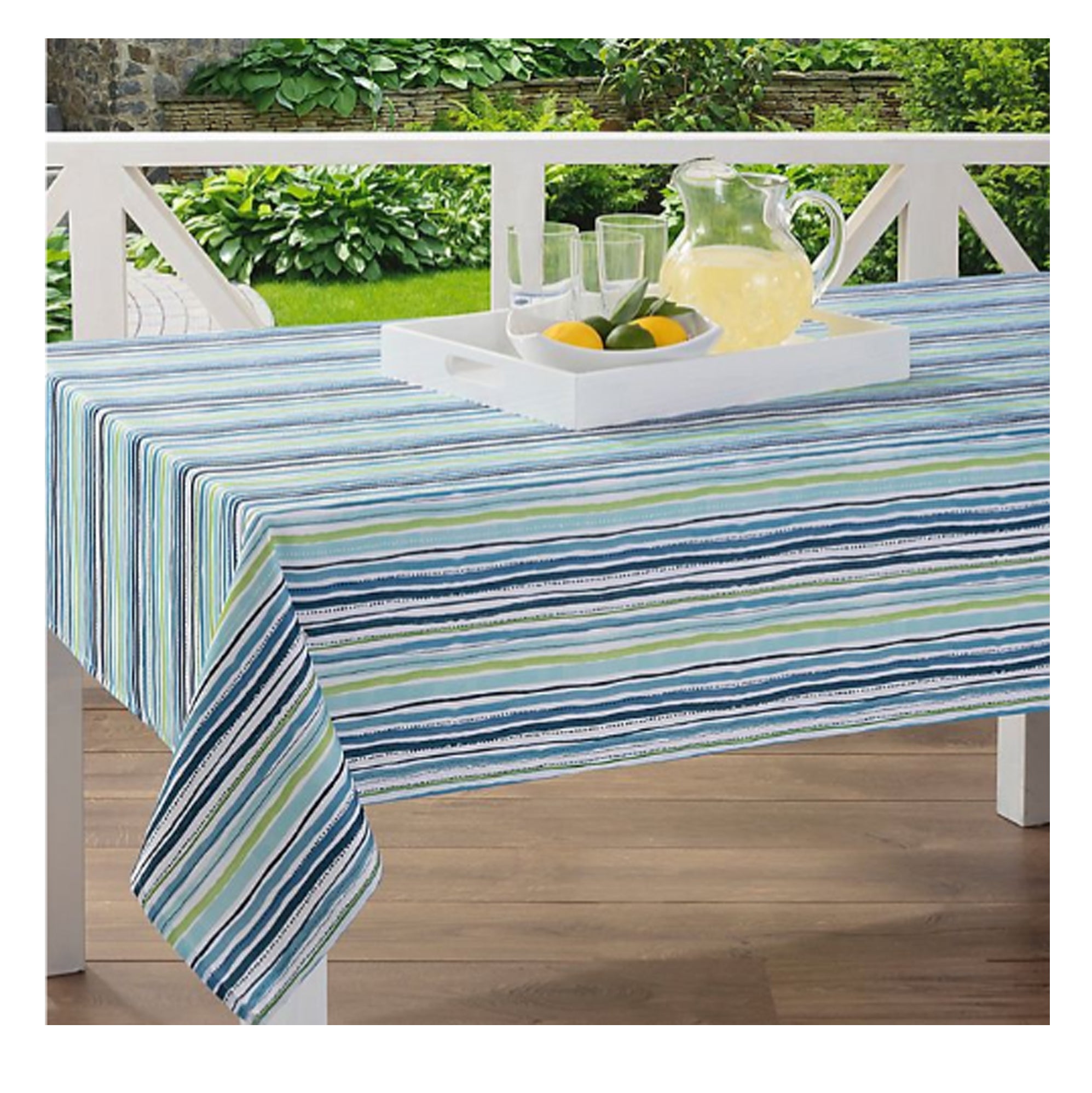 Table Trends Umbrella Tablecloth with Hole and Zipper Cool Summer Blue Stripe Fabric (60 x 120 Rectangle Umbrella)