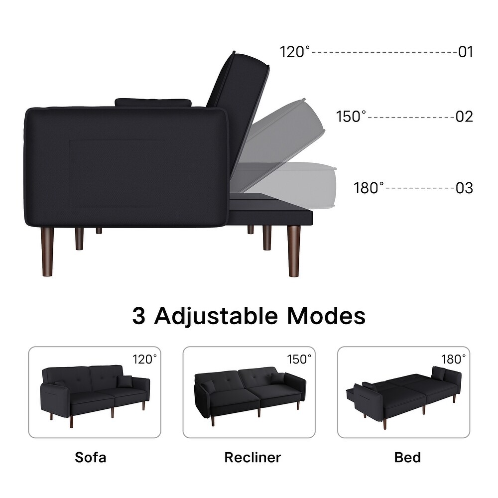 Soft cotton linen fabric sofa bed with one pocket on the left and right  suitable for small space and easy assembly