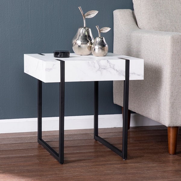 SEI Furniture Kiernan Modern Faux Marble Side Table