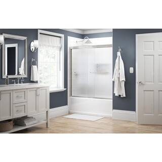 Delta Simplicity 60 in. x 58-18 in. Semi-Frameless Traditional Sliding Bathtub Door in Nickel with Rain Glass 2435523