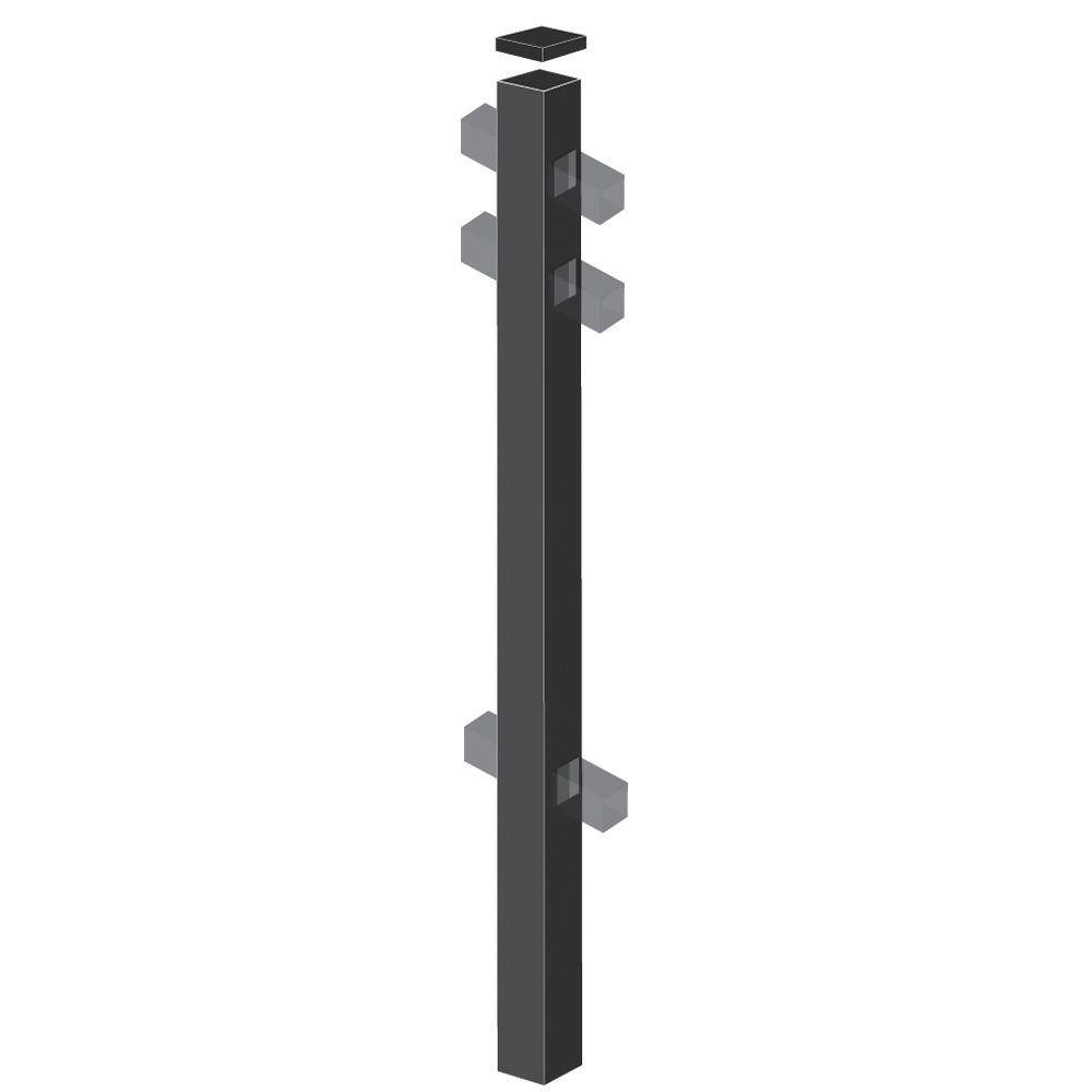 Barrette Outdoor Living Cascade Heavy-Duty 2-12 in. x 2-12 in. x 5-78 ft. Black Aluminum Fence Line Post 73009232