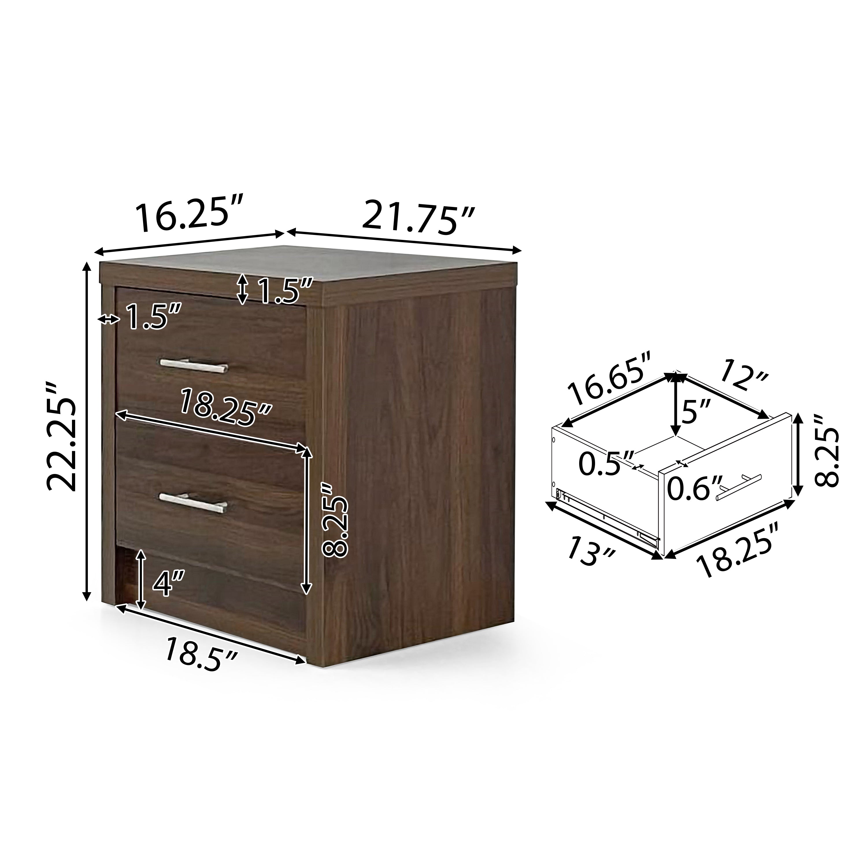 Marlette Modern Faux Wood 2 Drawer Nightstand