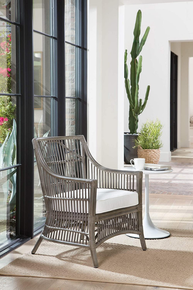 Tropical Accent Chair  Slatted Rattan Frame With Padded Seat Cushion  Grey   Tropical   Armchairs And Accent Chairs   by Declusia  Houzz