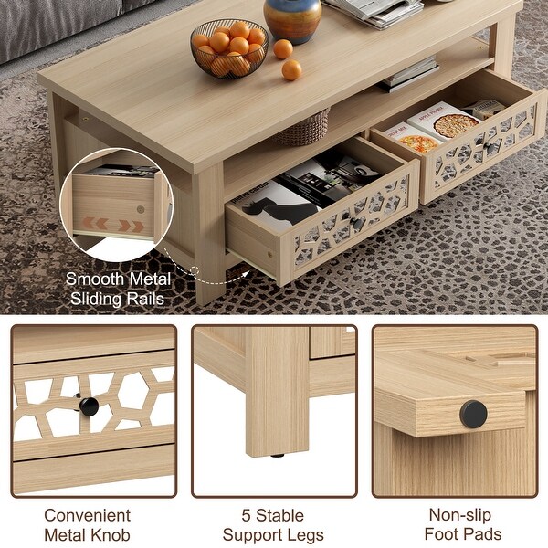 Costway Coffee Table with2 Drawers and Open Shelf Modern Rectangular - See Details