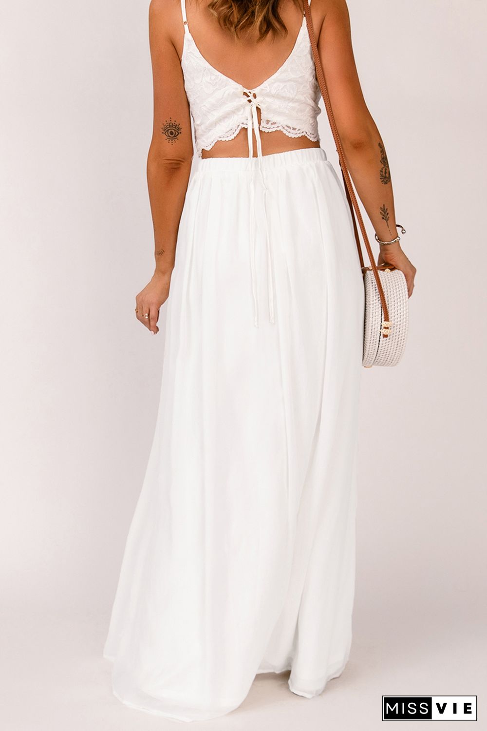 White High Waist Maxi Skirt with Split