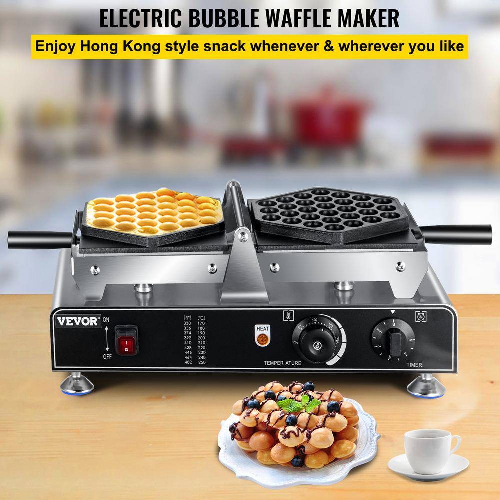 VEVOR Commercial Bubble Waffle Maker Electric Egg Waffle Cone Hong Kong Egg Puff Maker 1500W Egg Waffle Maker 122-572℉ DZHT-1106110VDMFHV1