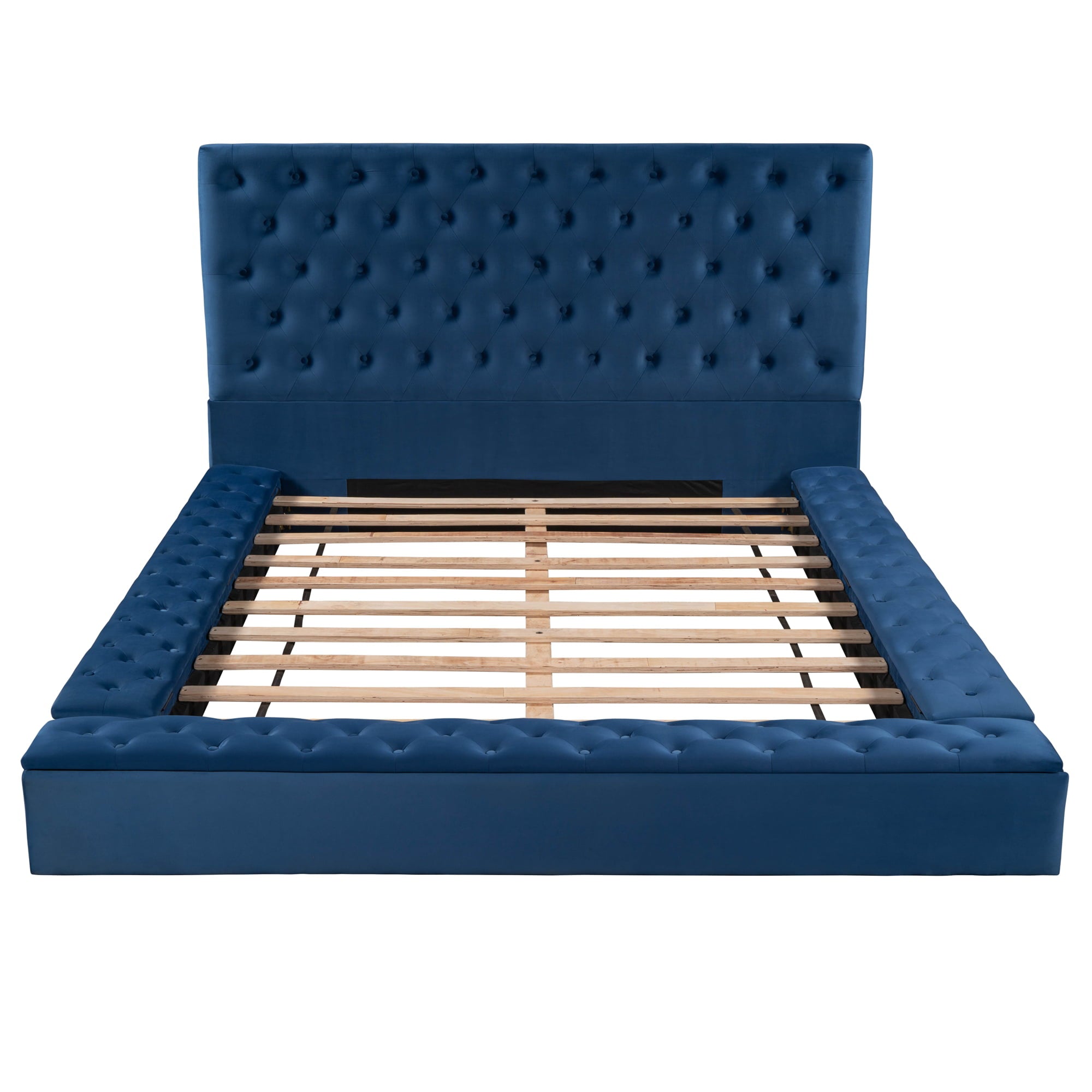 EUROCO Tufted Upholstery Platform Bed with Storage Compartments, Full for Kids Bedroom, Blue