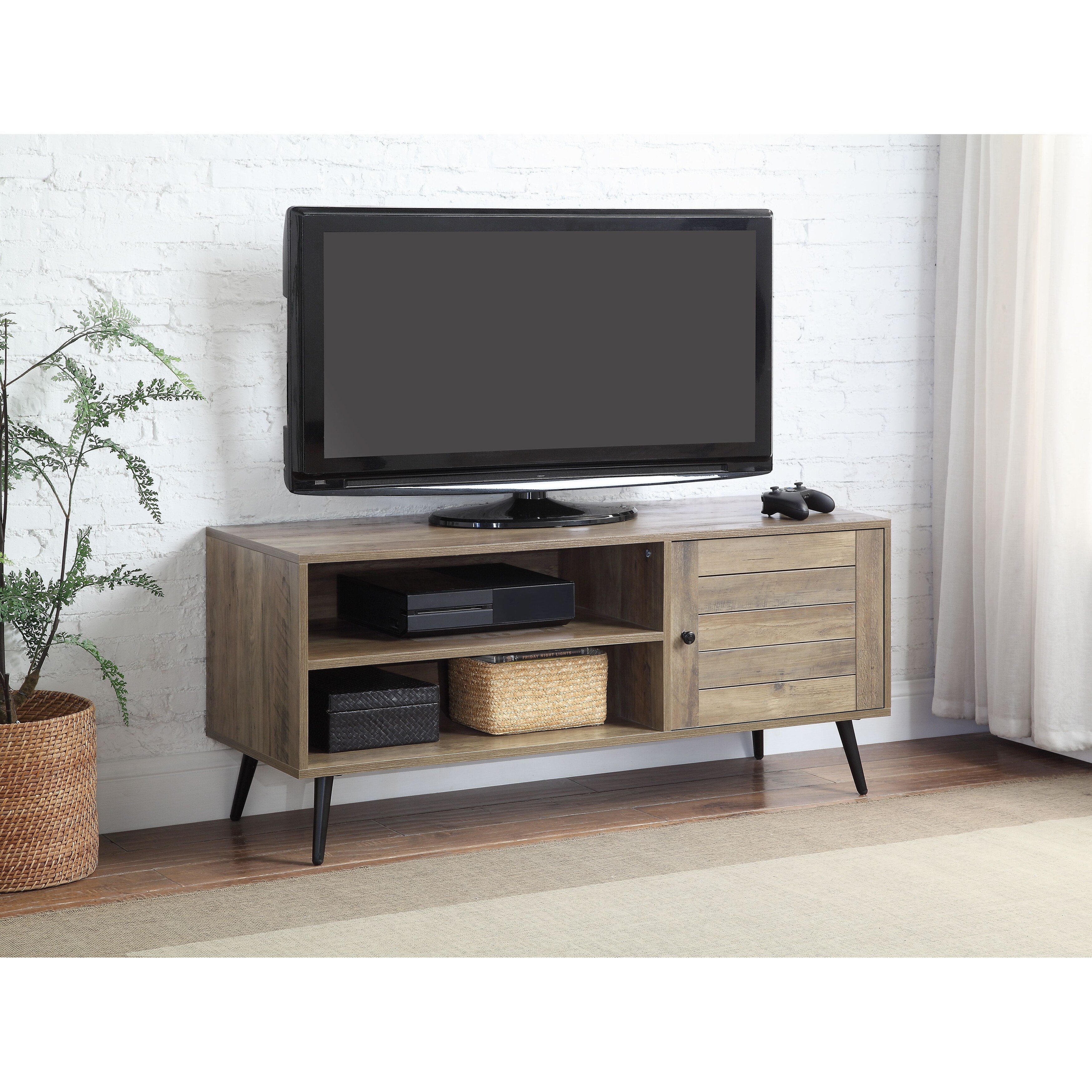 Global Pronex Baina II TV Stand in Rustic Oak Black Finish