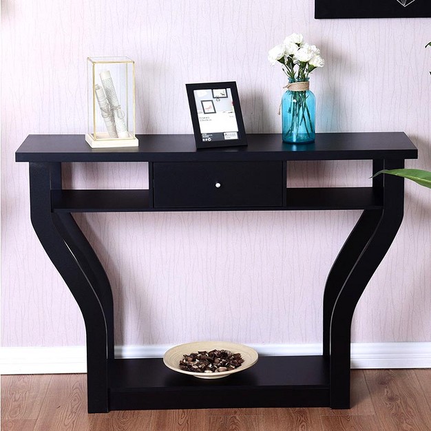 Tangkula Modern Console Table Entryway Table Elegant Side Table W Drawer And Shelf