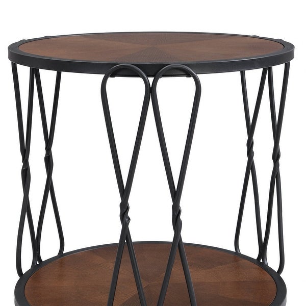 Round Wood Frame Side Table Coffee End Table Antique Black/Gold Living Room Bedroom