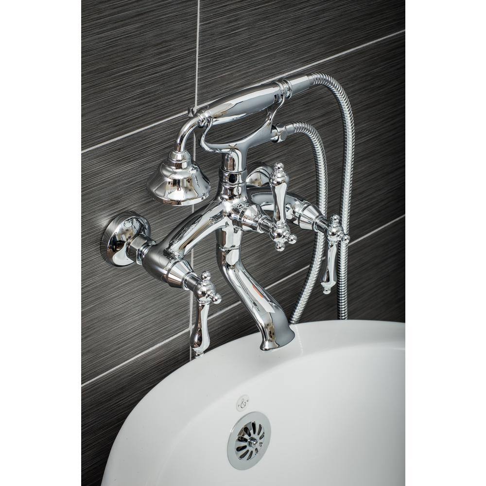 PELHAM  WHITE Vintage Style 3-Handle Wall Mount Claw Foot Tub Faucet with Metal Levers and Handshower in Chrome PW82516-L-PC