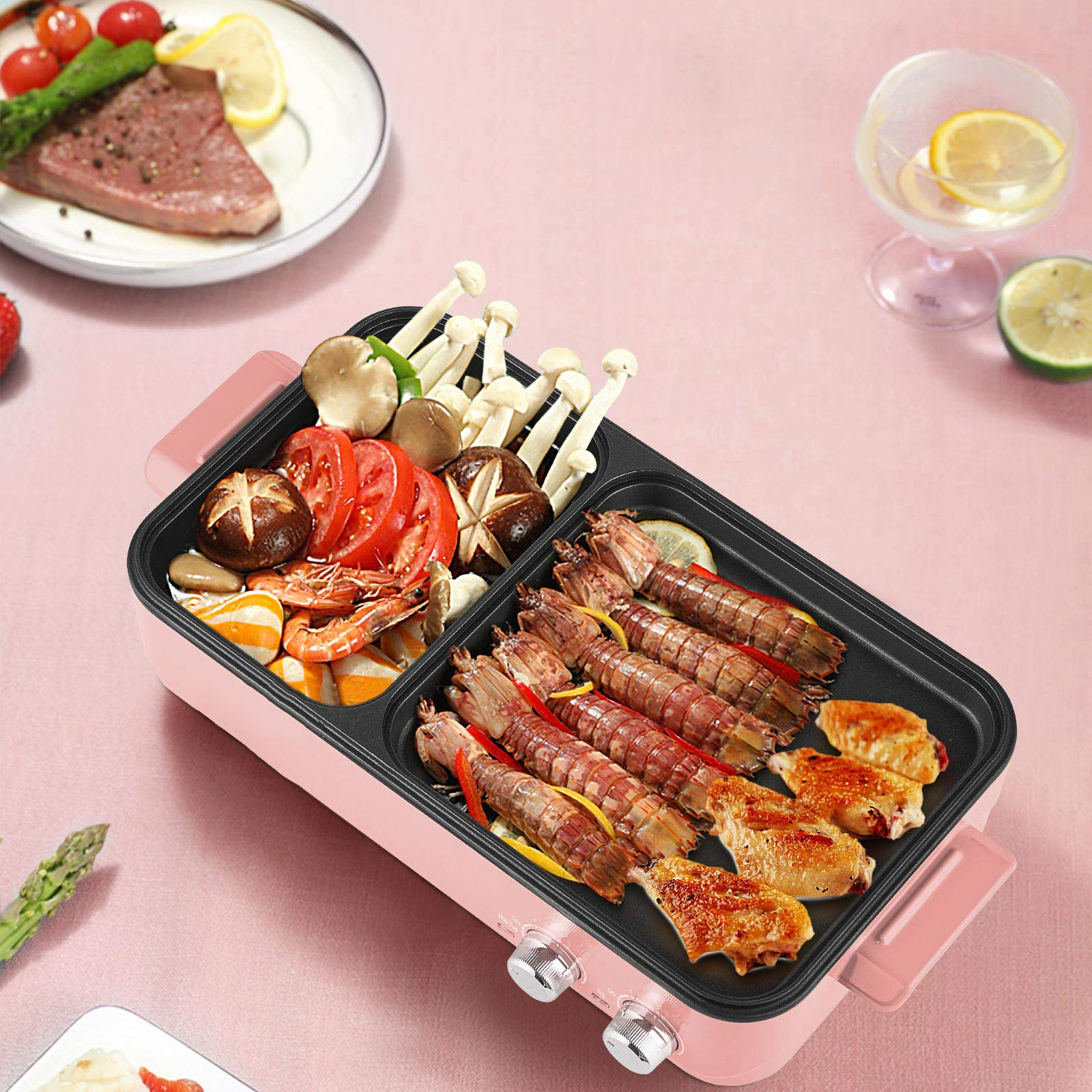 2 in 1 Indoor Non-Stick Electric Hot Pot and Griddle