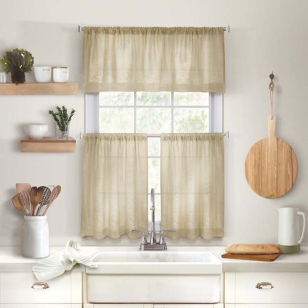 Cameron Linen Rod Pocket Kitchen Tier Window Curtain Set Of 2 Elrene Home Fashions