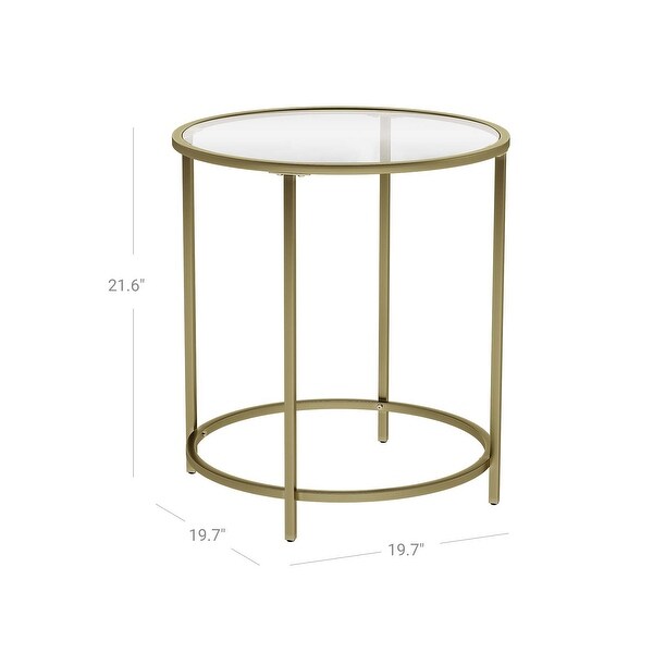 VASAGLE Round Side Table， Tempered Glass End Table with Golden Metal Frame， Small Coffee Table， Bedside Table - 7'6