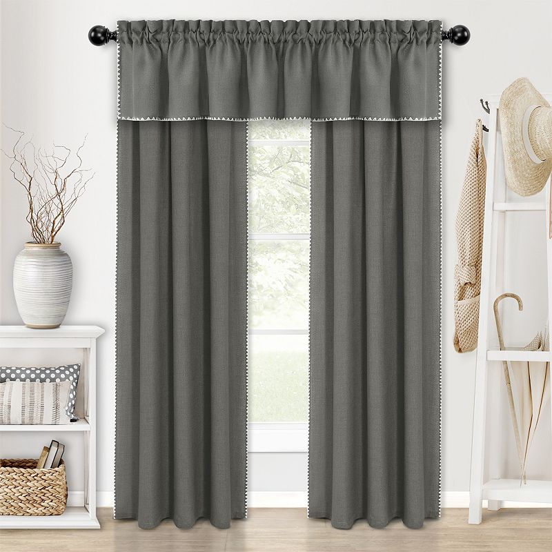 Kate Aurora Complete Coastal Hamptons Living Rod Pocket Textured Semi Sheer 3 Piece Window Curtain and Valance Set