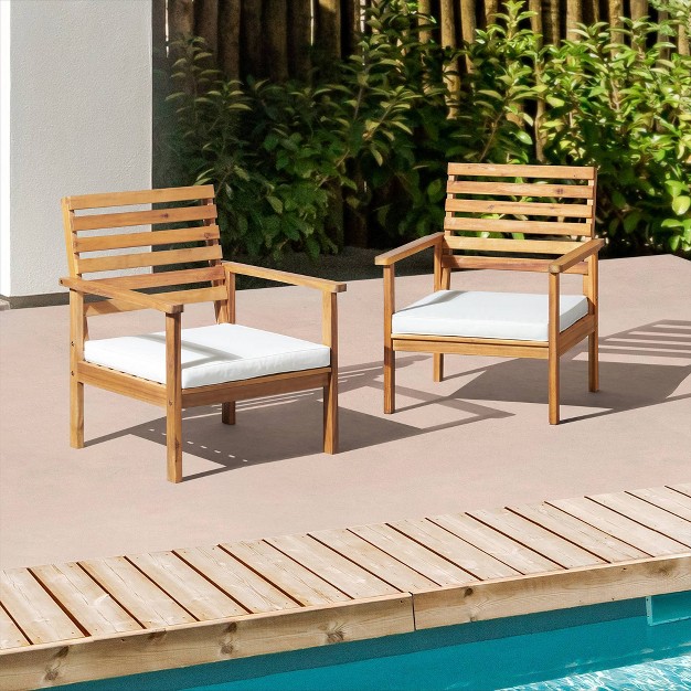 Orwell 2pk Acacia Wood Patio Chairs With Cushions Natural Alaterre Furniture