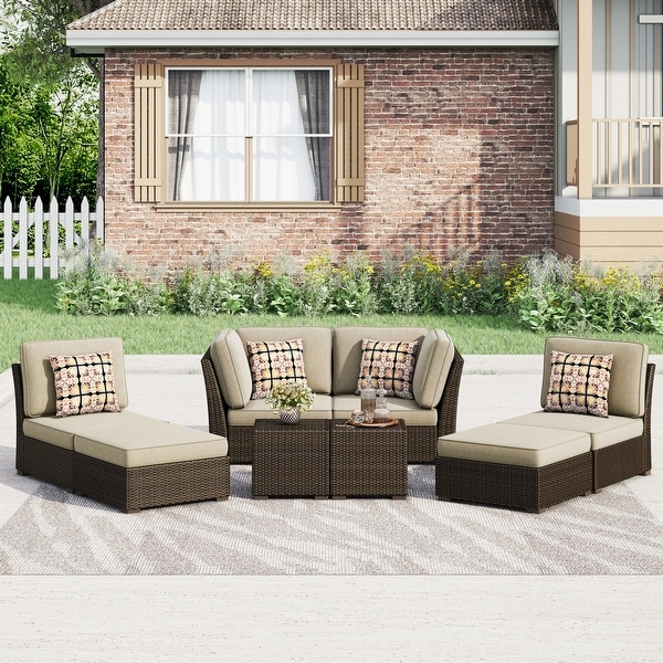 Corvus Oreanne 8piece Brown Wicker Sectional Patio Furniture Set