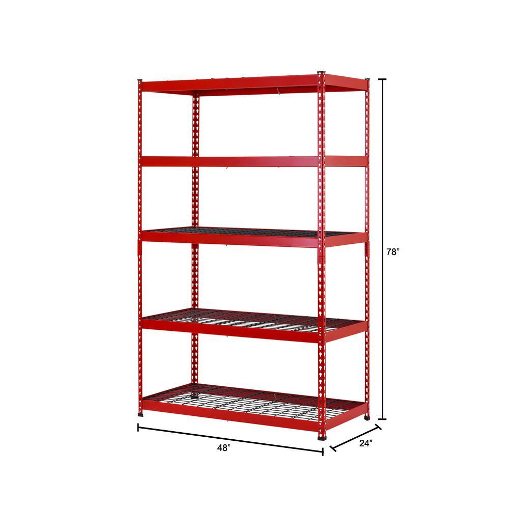 Husky 5-Tier Heavy Duty Steel Garage Storage Shelving Unit in Red (48 in. W x 78 in. H x 24 in. D) MR482478W5-R