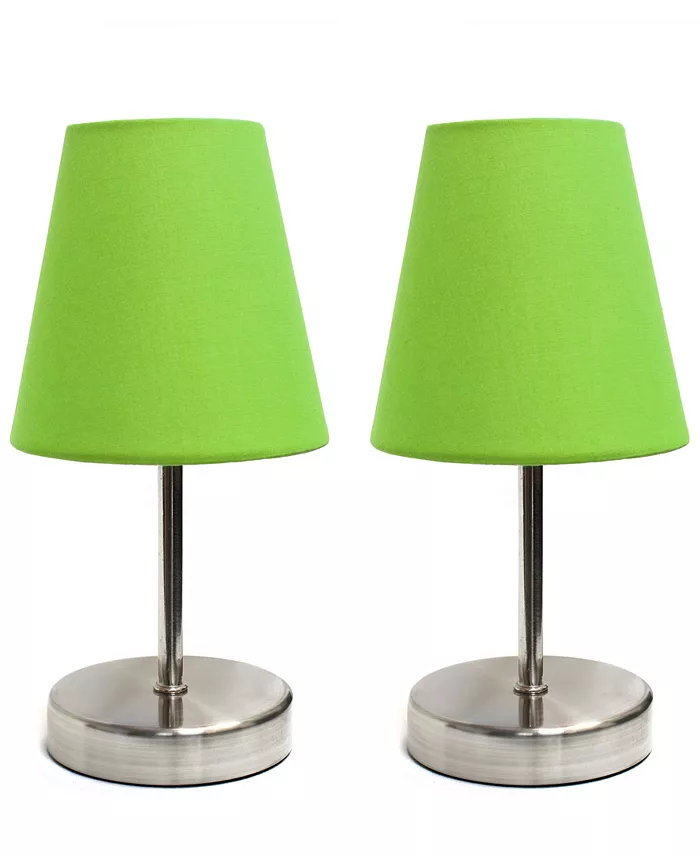 All The Rages Simple Designs Sand Nickel Mini Basic Table Lamp with Fabric Shade 2 Pack Set