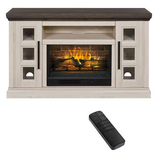 StyleWell Chelsea 58 in. Freestanding Electric Fireplace TV Stand in Light Taupe Ash Grain w Charcoal Top HDFP58-63E