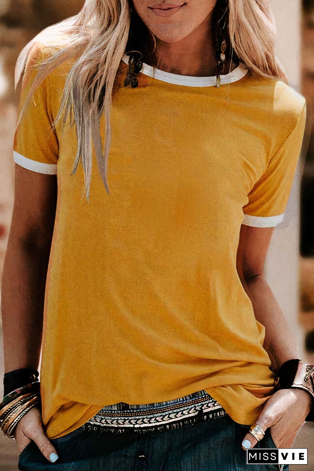 Colorblock Round Neck Short Sleeve T-Shirt