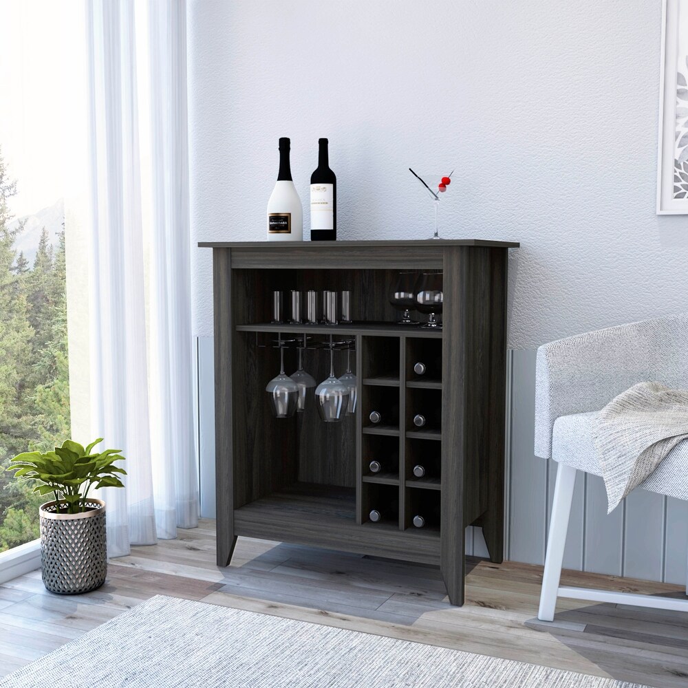 Bar Cabinet Castle  One Open Shelf  Six Wine Cubbies  Black Wengue Finish