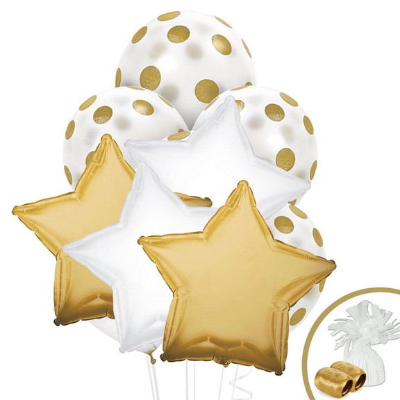 BIRTH9999 259291 Gold and White Balloon Bouquet   ...