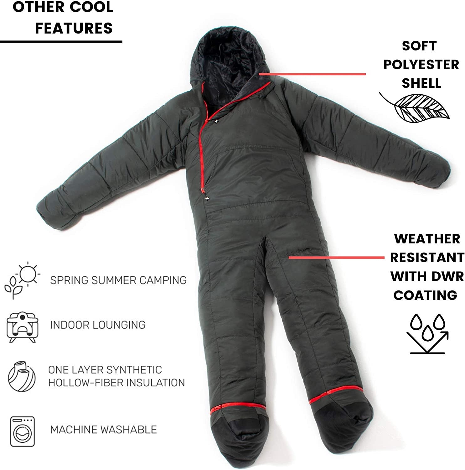 Selk'Bag Indoor Outdoor Black Wearable Sleeping Bag for Adults, Medium Size