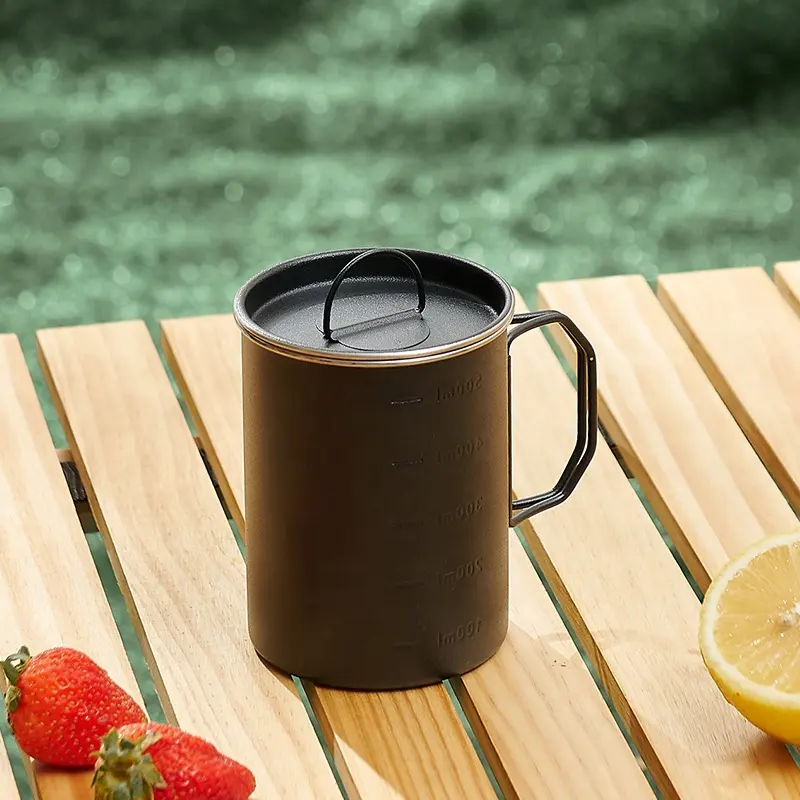 Camping Hiking Gear Cup Outdoor Mug Stainless Steel Pot with Lid 500ml Water Cup Bushcraft Backpack Cookware Equipment Factory